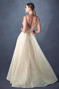 Beautiful Champagne V-Neck Sleeveless Floral Lace Embroidery Gown