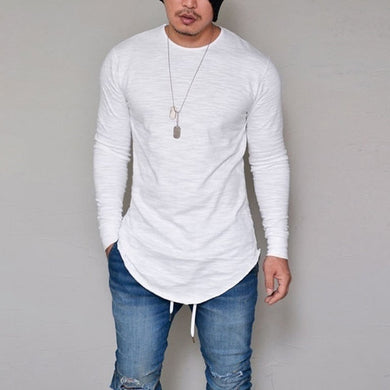 Men's Cotton Knit White Long Sleeve Hipster Shirt