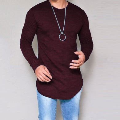 Men's Cotton Knit Burgundy Long Sleeve Hipster Shirt