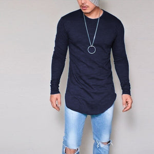 Men's Cotton Knit Navy Blue Long Sleeve Hipster Shirt