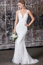 Load image into Gallery viewer, Fully Beaded White Lace Sleeveless Tulle Mermaid Gown