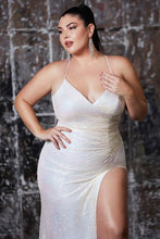 Load image into Gallery viewer, Plus Size Light Champagne Plunging Sequin Cocktail Style Gown w/Split
