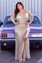 Load image into Gallery viewer, Plus Size Light Champagne Plunging Sequin Cocktail Style Gown w/Split