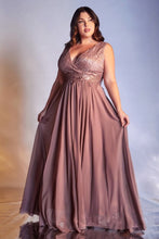 Load image into Gallery viewer, Plus Size Blue Stone Sparkle Sleeveless V Cut Chiffon Gown