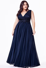 Load image into Gallery viewer, Plus Size Blue Stone Sparkle Sleeveless V Cut Chiffon Gown