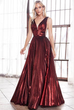 Load image into Gallery viewer, Chantilly Island Metallic Burgundy V Cut Pleated Maxi Dress