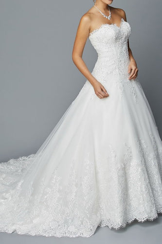 Lustrous Lace Embroidered Strapless A-Line Wedding Dress