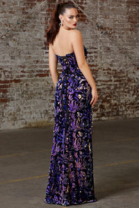 Ultraviolet Sweetheart Sequined Maxi High Split Dress
