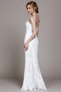 Lake Como White Embroidered Backless  Sleeveless Gown