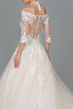 Load image into Gallery viewer, Lace Embroidered Glitter Mesh Half Sleeve Wedding Gown