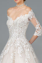 Load image into Gallery viewer, Lace Embroidered Glitter Mesh Half Sleeve Wedding Gown