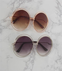 Classy Brown Tinted Round Gold Double Wired Sunglasses