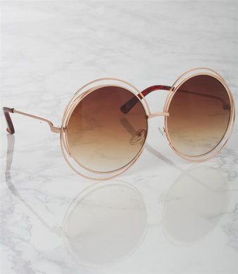 Classy Brown Tinted Round Gold Double Wired Sunglasses