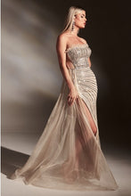 Load image into Gallery viewer, Silver-Nude Rhinestone Side Tulle Over Skirt Gown