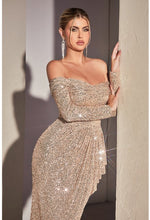Load image into Gallery viewer, Sparkle Rose Gold Off Shoulder Long Sleeve Gown