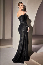 Load image into Gallery viewer, Sparkle Black Off Shoulder Long Sleeve Gown