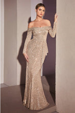 Load image into Gallery viewer, Sparkle Rose Gold Off Shoulder Long Sleeve Gown