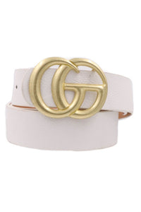 Fashionable White Gold Buckle Faux Leather Belt