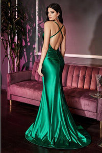 Same Day Shipping-Beautiful Emerald Green Sweetheart Stretch Satin Backless Maxi Dress