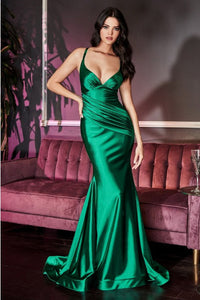 Same Day Shipping-Beautiful Emerald Green Sweetheart Stretch Satin Backless Maxi Dress
