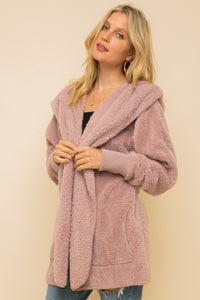 Plush Faux Fur Women's Hooded Jacket with Pocket