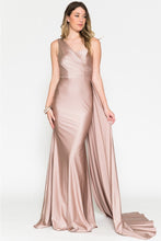 Load image into Gallery viewer, Stunning White Asymmetric Satin Draped Evening Gown