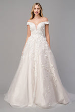 Load image into Gallery viewer, Deep V-Neck Off Shoulder White Lace Appliques Tulle Ball Gown