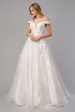 Load image into Gallery viewer, Deep V-Neck Off Shoulder White Lace Appliques Tulle Ball Gown