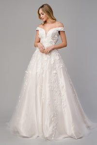 Deep V-Neck Off Shoulder White Lace Appliques Tulle Ball Gown