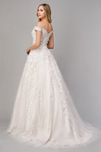 Load image into Gallery viewer, Deep V-Neck Off Shoulder White Lace Appliques Tulle Ball Gown