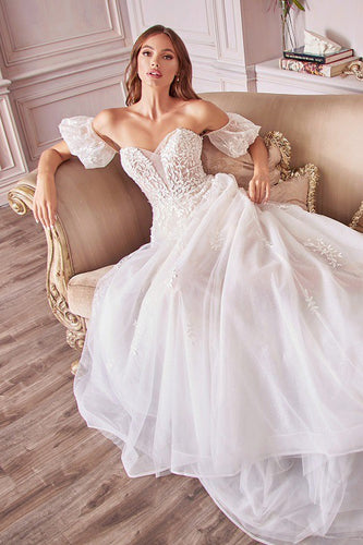 Structured Sweetheart White Lace Tulle Wedding Dress