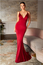 Load image into Gallery viewer, Fashionable Red Spaghetti Strap Backless Mermaid Maxi Dress