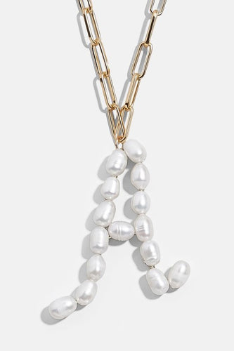 Pearl Initial Letter Gold Chain Necklace