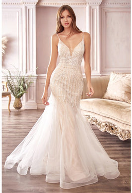 Gorgeous Beaded Sleeveless Tulle Mermaid Wedding Dress