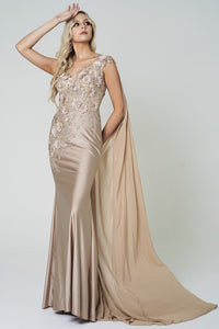 Elegant Off Shoulder Rose Gold Mermaid Gown