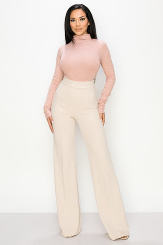 Work Chic Nude High Waist Wide Leg Pants