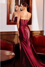Load image into Gallery viewer, Sweetheart Neckline Burgundy Satin Corset Side Slit Gown