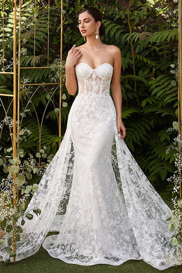Corset Lace Mermaid Bridal Embroidered Off White Wedding Dress