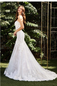 Strapless Off White Lace Applique Mermaid Sweetheart Bridal Gown