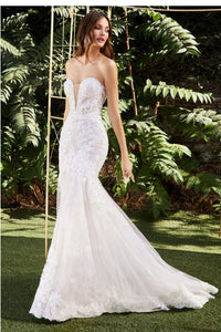 Strapless Off White Lace Applique Mermaid Sweetheart Bridal Gown