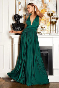 Draped In Paris Silk Inspired Emerald Green Convertible Maxi Dress