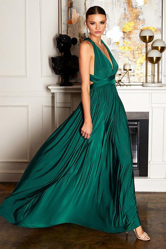 Draped In Paris Silk Inspired Emerald Green Convertible Maxi Dress