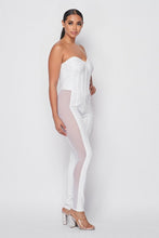 Load image into Gallery viewer, White PU Off Shoulder Corset Boned Jumpsuit