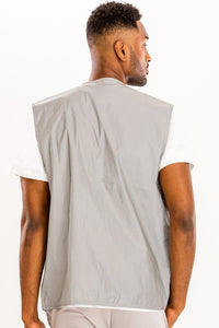 Men's Light Grey Cargo Pocket Sleeveless Vest