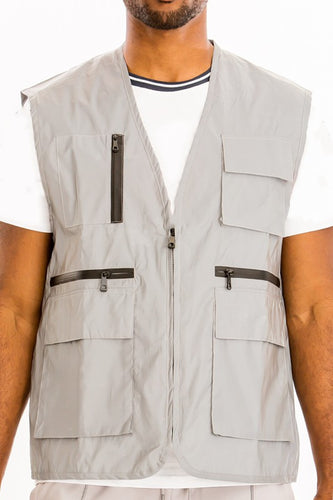 Men's Light Grey Cargo Pocket Sleeveless Vest