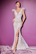 Load image into Gallery viewer, Embroidered Feather Goddess White Lace Open Back Wedding Gown