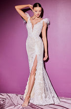 Load image into Gallery viewer, Embroidered Feather Goddess White Lace Open Back Wedding Gown