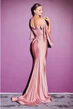 Load image into Gallery viewer, Italian Luxe Stretch Satin Rose Pink Bow Tie Present Off Shoulder Sleeveless Gown