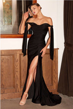 Load image into Gallery viewer, Satin Off Shoulder Emerald Green Night Gala Maxi Dress