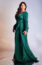 Load image into Gallery viewer, Plus Size Satin Hunter Green Wrap Style Gown w/High Split
